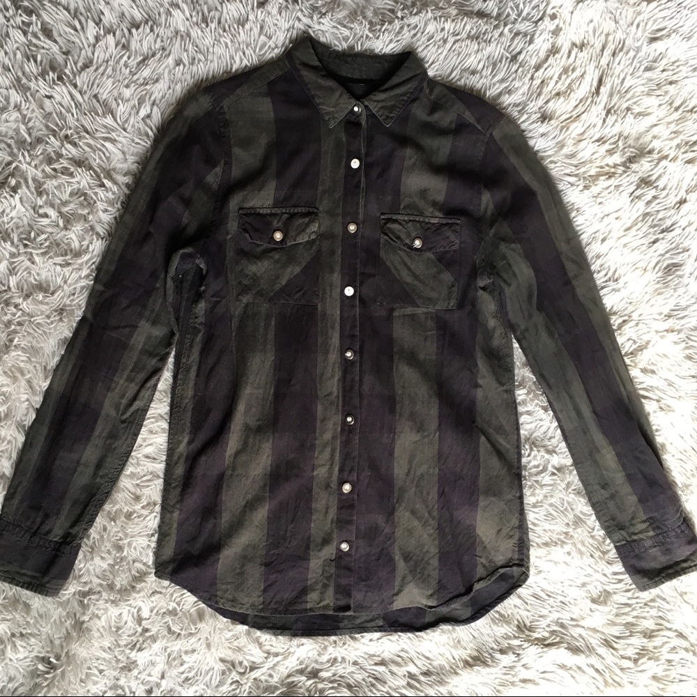 🔥3/$12 Topshop Green Black Plaid Button Shirt S
